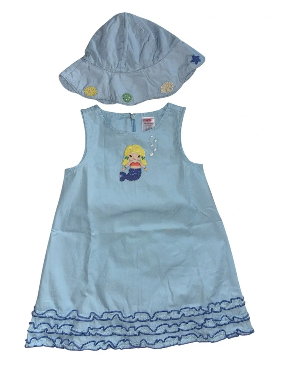 Gymboree Mermaid Magic Blue Cotton Sundress with Hat Set 18-24 mths Ruffle EUC